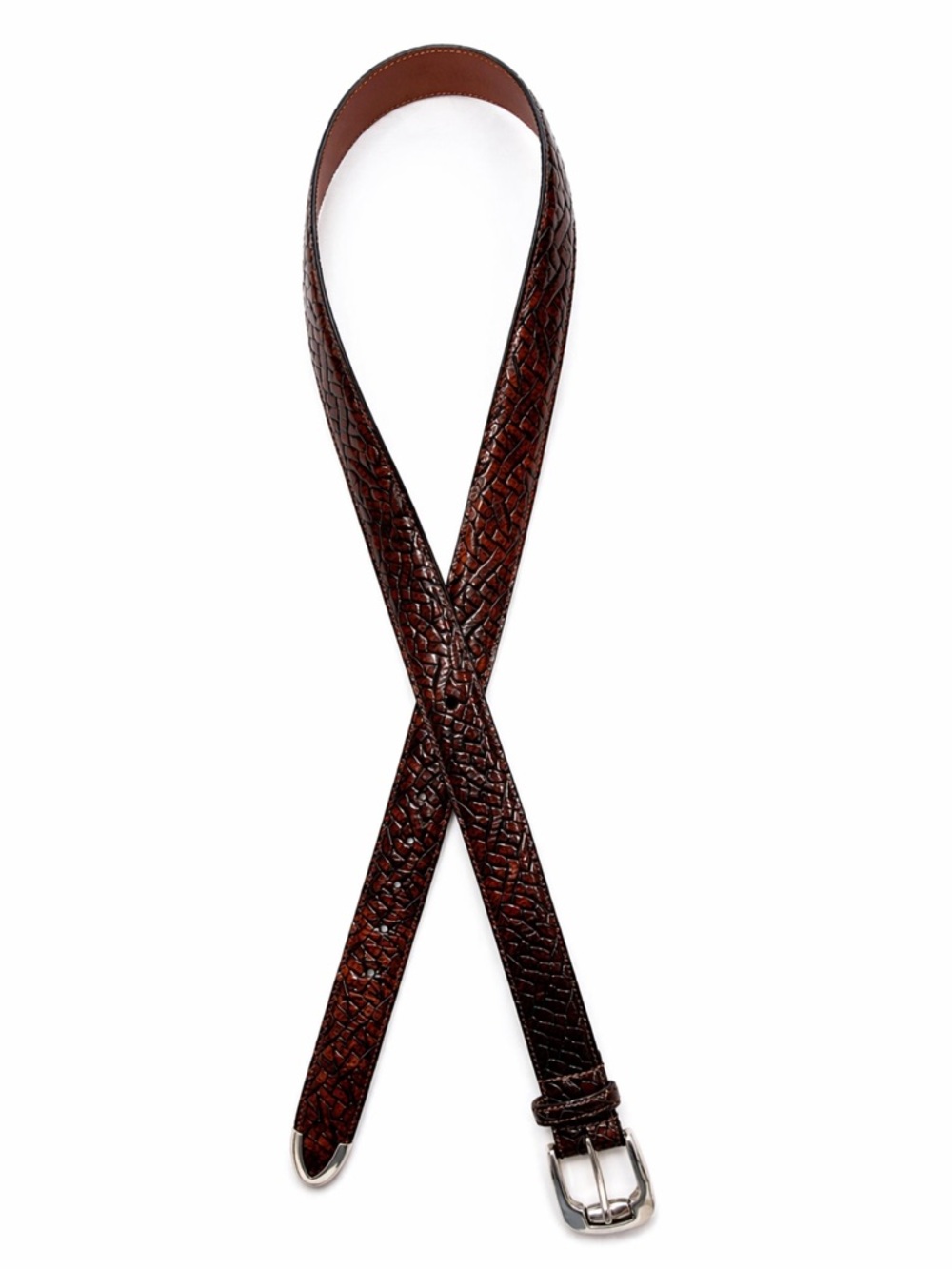 Torino Mens Embossed Italian Kipskin Brown Belt Size 38 - Picture 2 of 5
